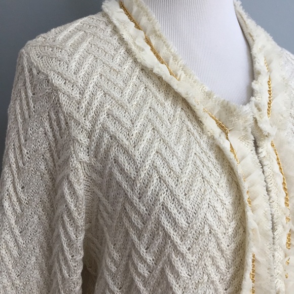 Chico’s cream & gold cardigan sweater - Picture 2 of 7